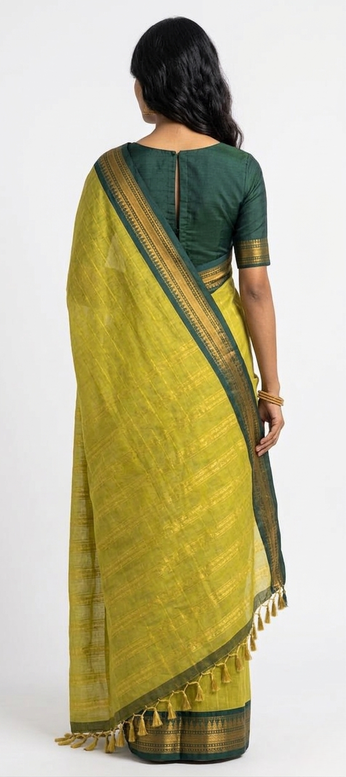 Shruti Lime Silk Saree with Unstitched Blouse Material