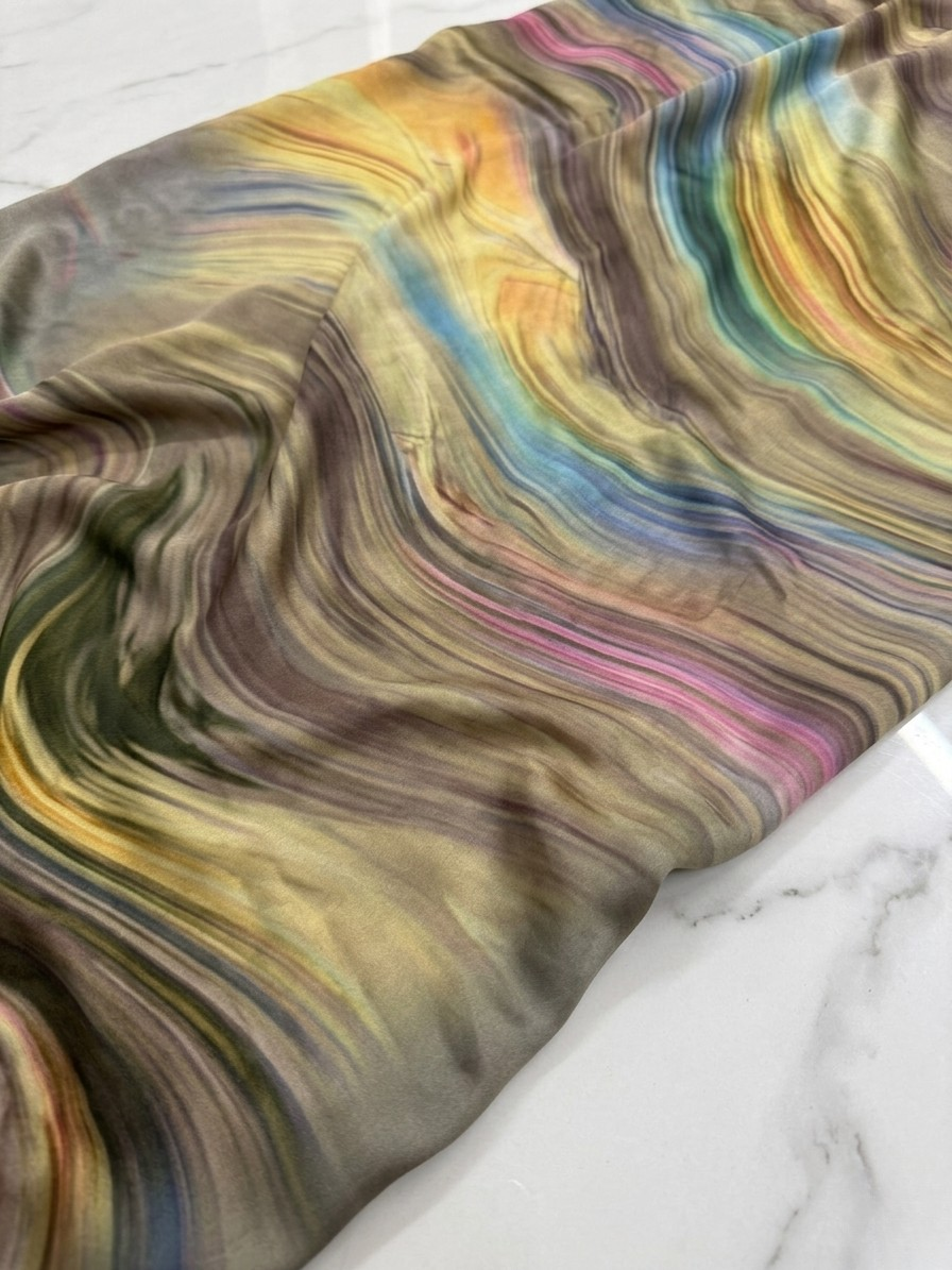 Terrain Marble Print Satin Saree