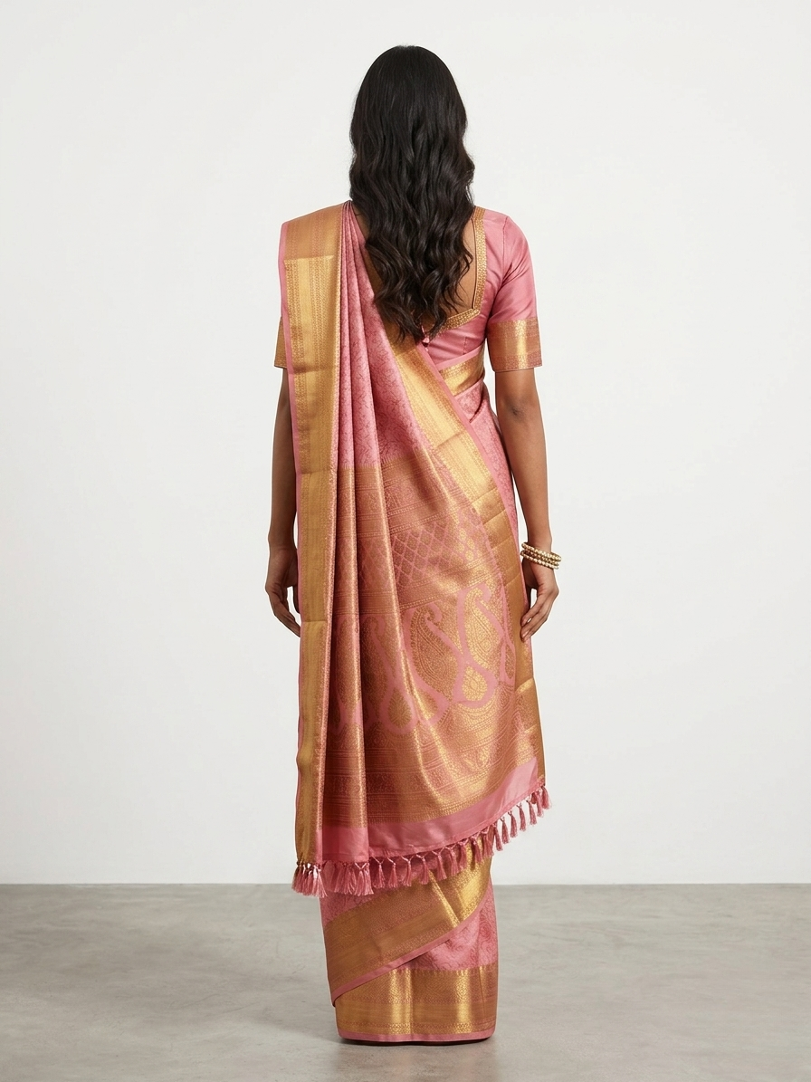 Kumutham Blush Kanchipuram Silk Saree with Unstitched Blouse