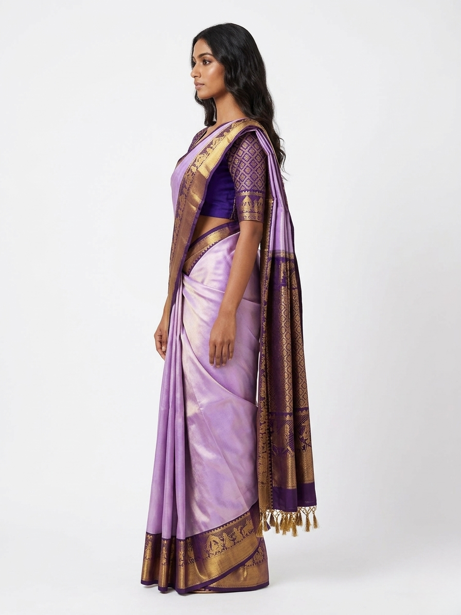 Radham Iris Kanchipuram Silk Saree with Unstitched Blouse