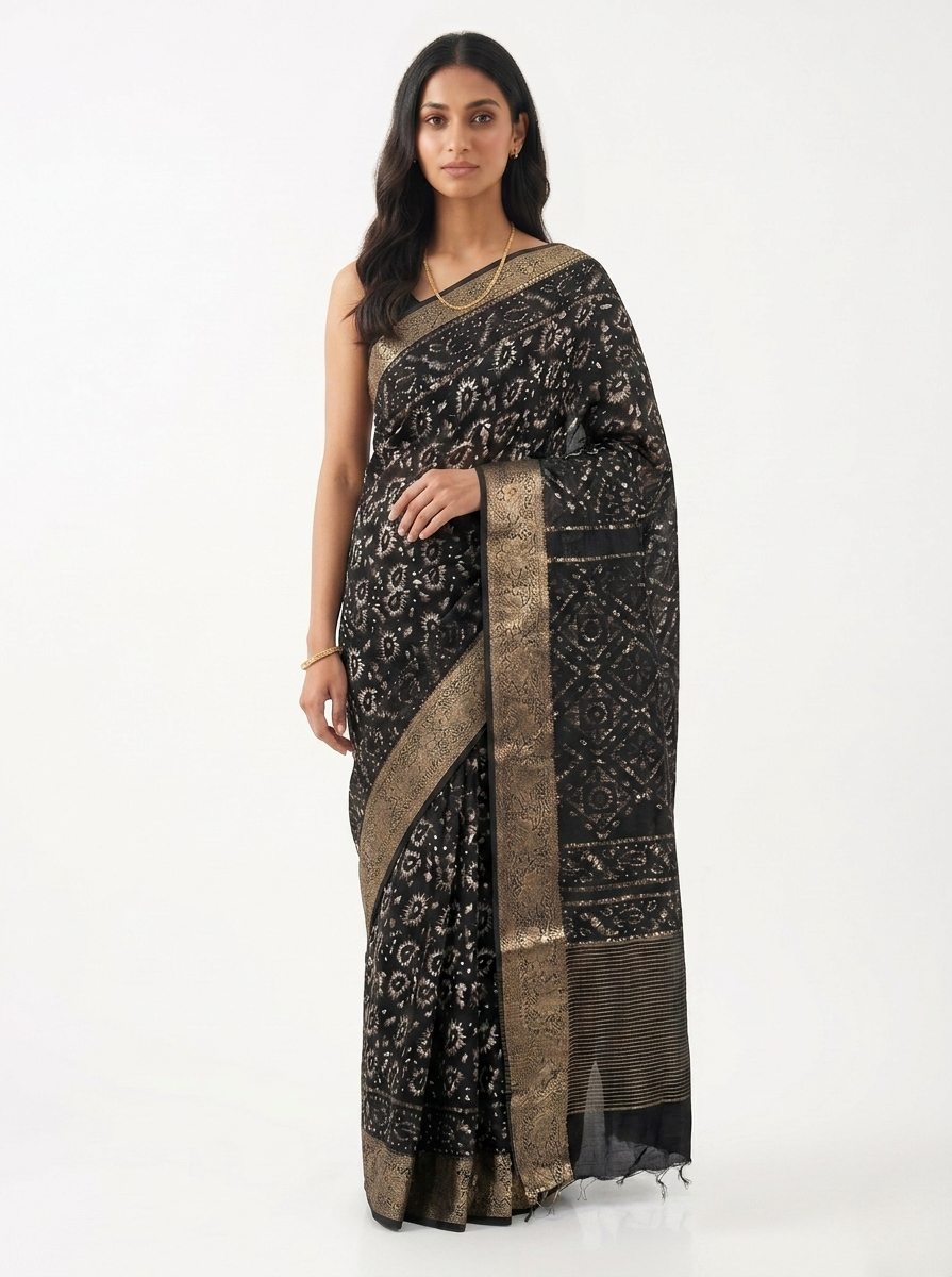 Kalam Batik Print Cotton Saree with Unstitched Blouse Material