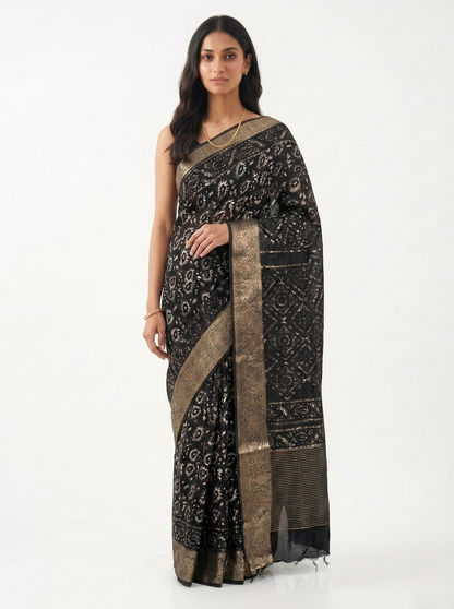Kalam Batik Print Cotton Saree with Unstitched Blouse Material