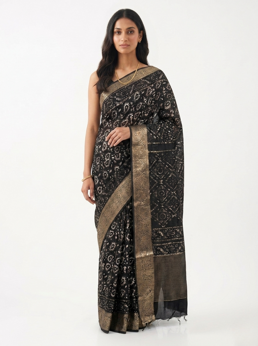 Kalam Batik Print Cotton Saree with Unstitched Blouse Material