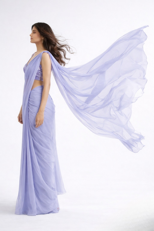 Mist Solid Chiffon Saree