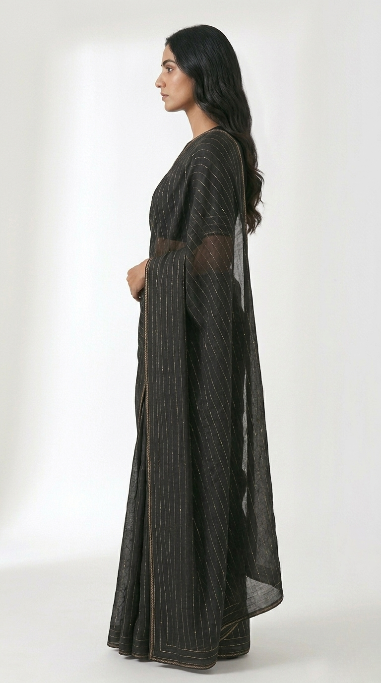 Slate Cotton Sequence Saree with Unstitched Blouse Material