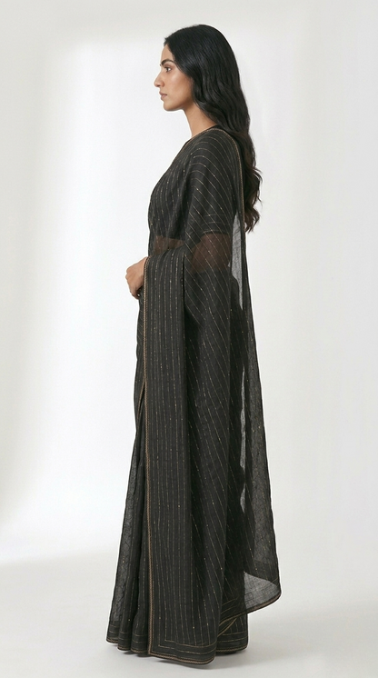 Slate Cotton Sequence Saree with Unstitched Blouse Material