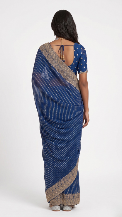 Neelam Pinstripe Designer Saree with Unstitched Blouse Material