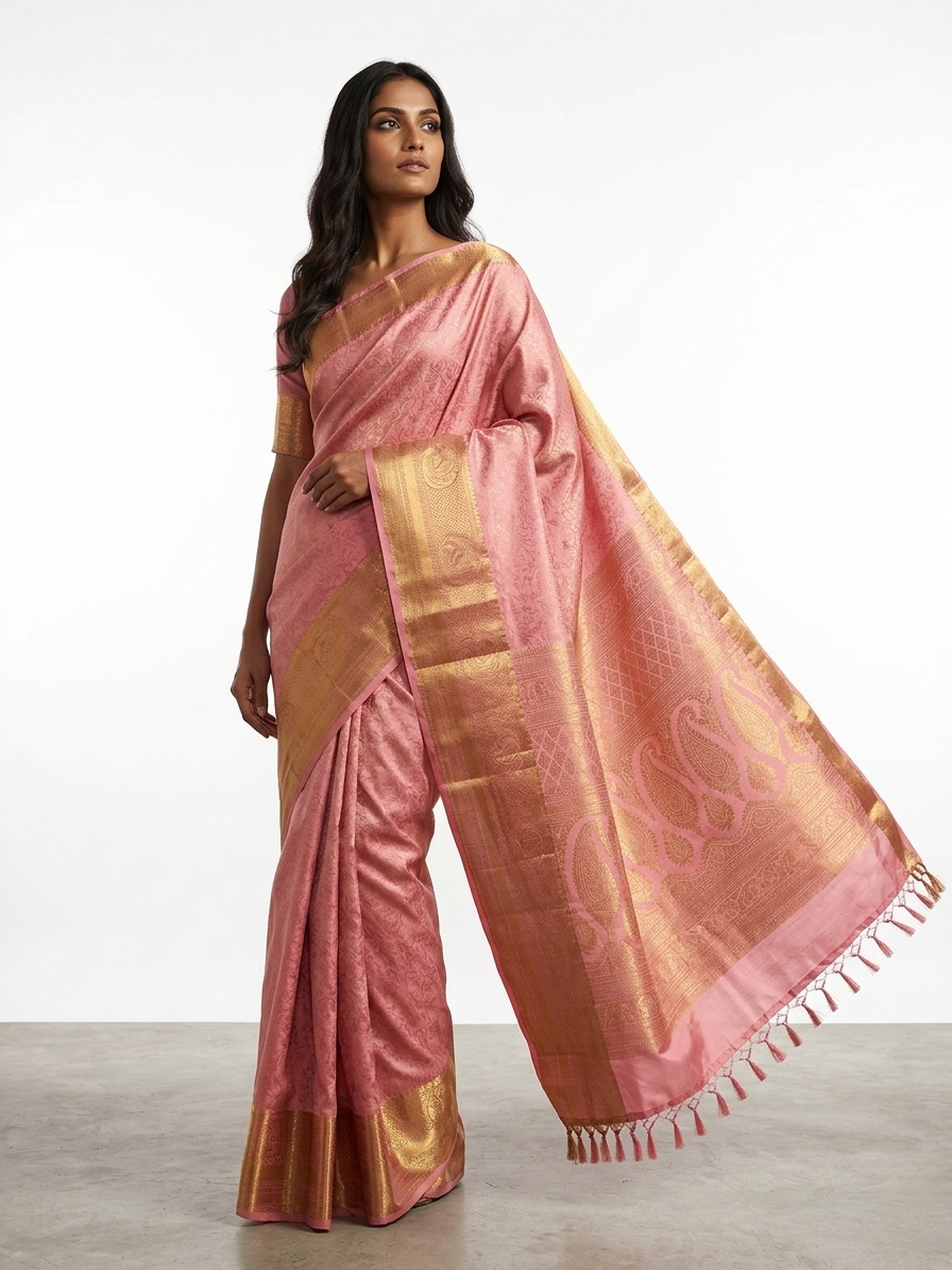 Kumutham Blush Kanchipuram Silk Saree with Unstitched Blouse