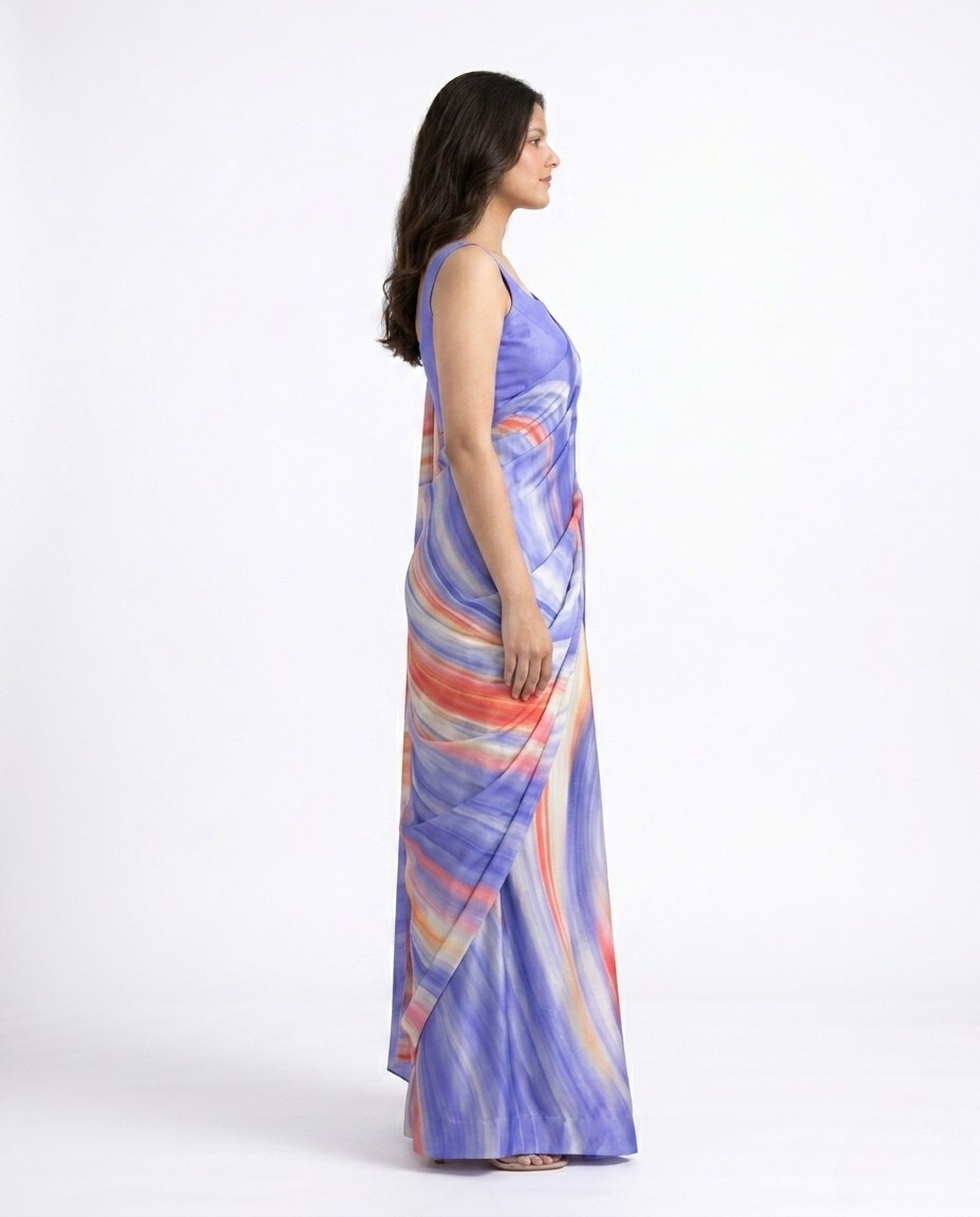 Tide Marble Print Satin Saree