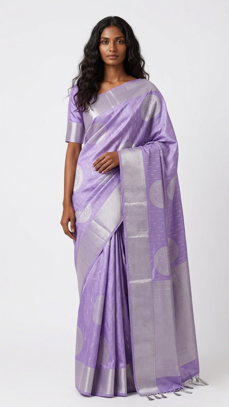 Velli Lilac Kanchipuram Silk Saree with Unstitched Blouse