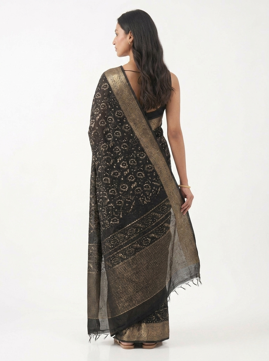 Kalam Batik Print Cotton Saree with Unstitched Blouse Material