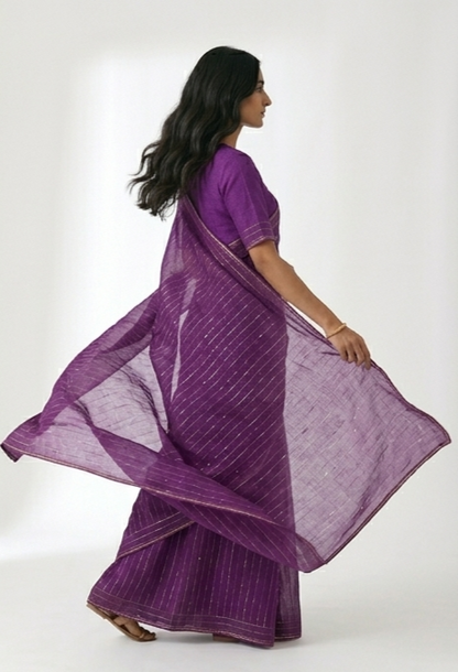 Jaamun Cotton Sequence Saree with Unstitched Blouse Material