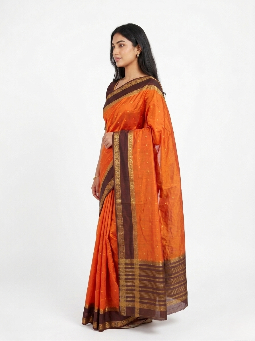 Agni Rust Mysore Silk Saree with Unstitched Blouse Material