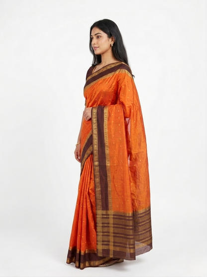 Agni Rust Mysore Silk Saree with Unstitched Blouse Material