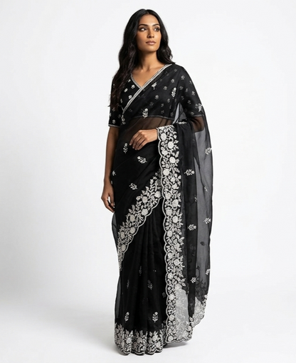 Shab Organza Saree with Unstitched Blouse Material