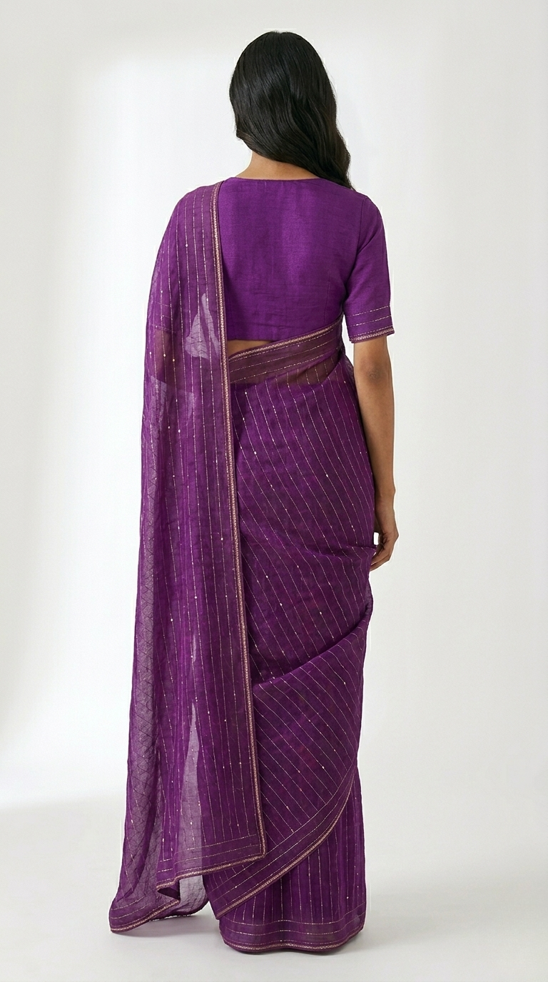 Jaamun Cotton Sequence Saree with Unstitched Blouse Material