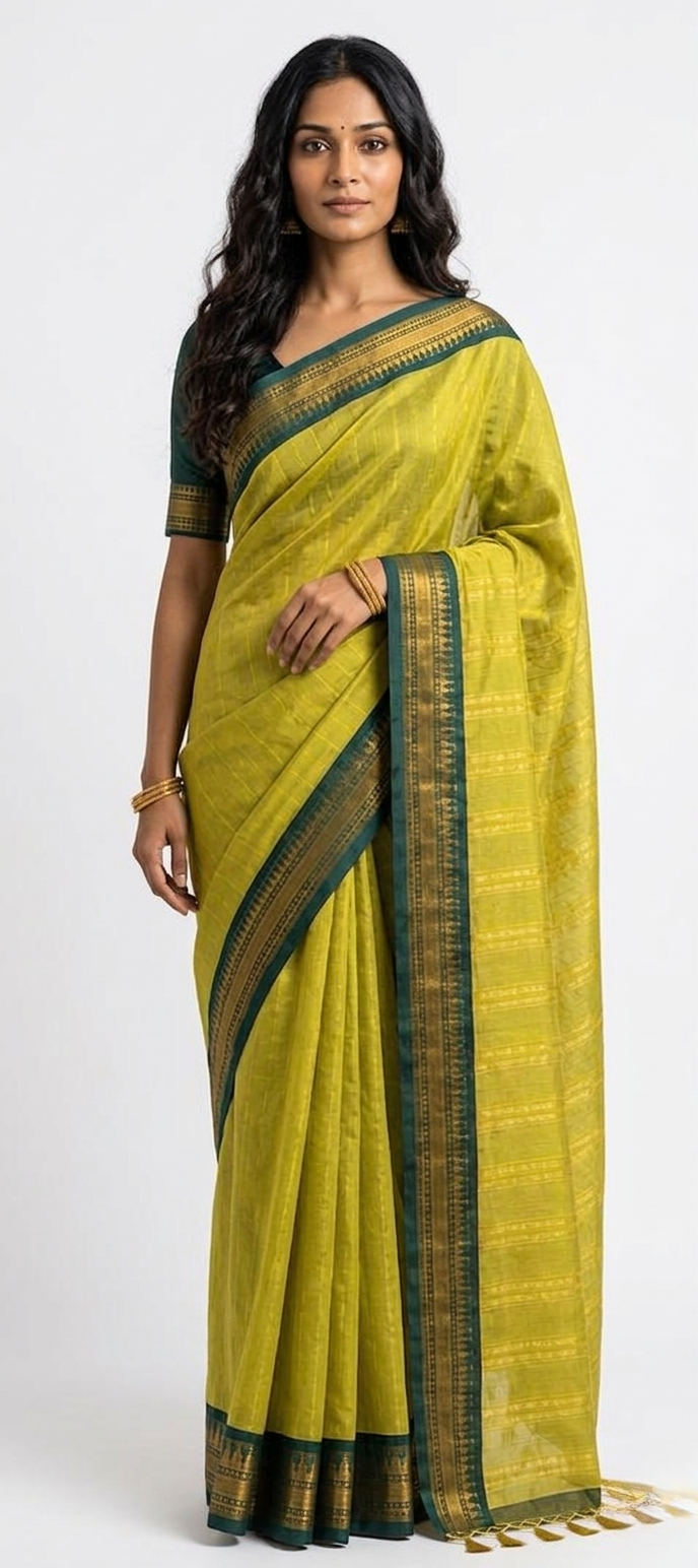 Shruti Lime Silk Saree with Unstitched Blouse Material