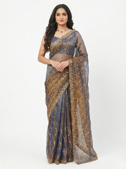 Tamba Tissue Designer Saree with Unstitched Blouse Material