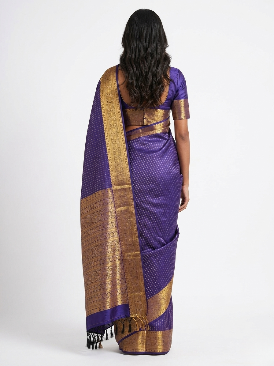 Indra Blue Kanchipuram Silk Saree with Unstitched Blouse