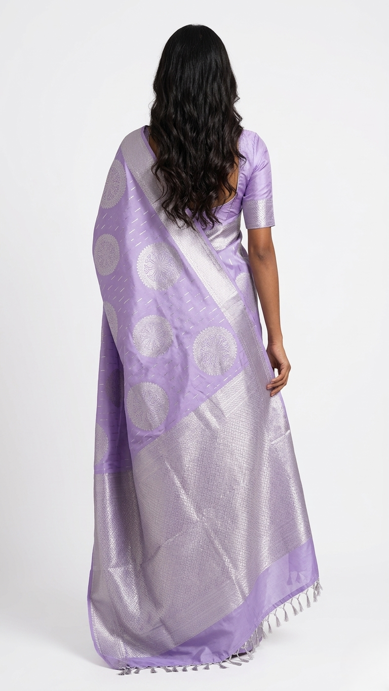 Velli Lilac Kanchipuram Silk Saree with Unstitched Blouse