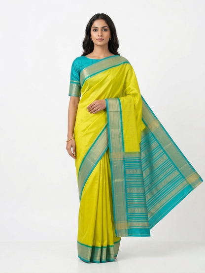 Basant Yellow Mysore Silk Saree with Unstitched Blouse Material