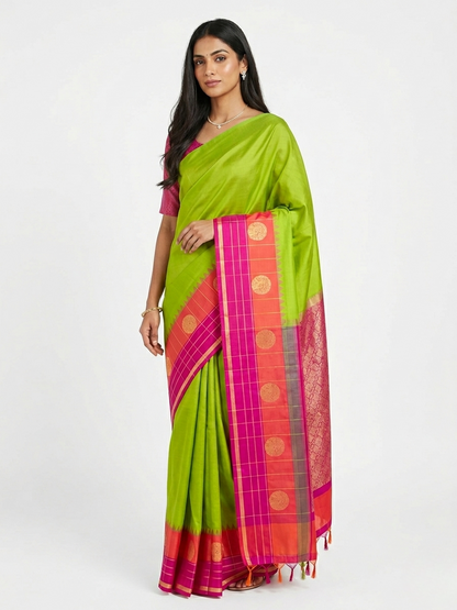 Kili Pure Silk Handwoven Kanchipuram Saree with Unstitched Blouse Material