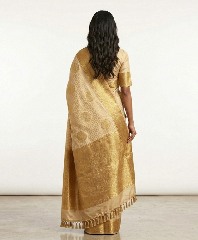 Ponni Gold Kanchipuram Silk Saree with Unstitched Blouse