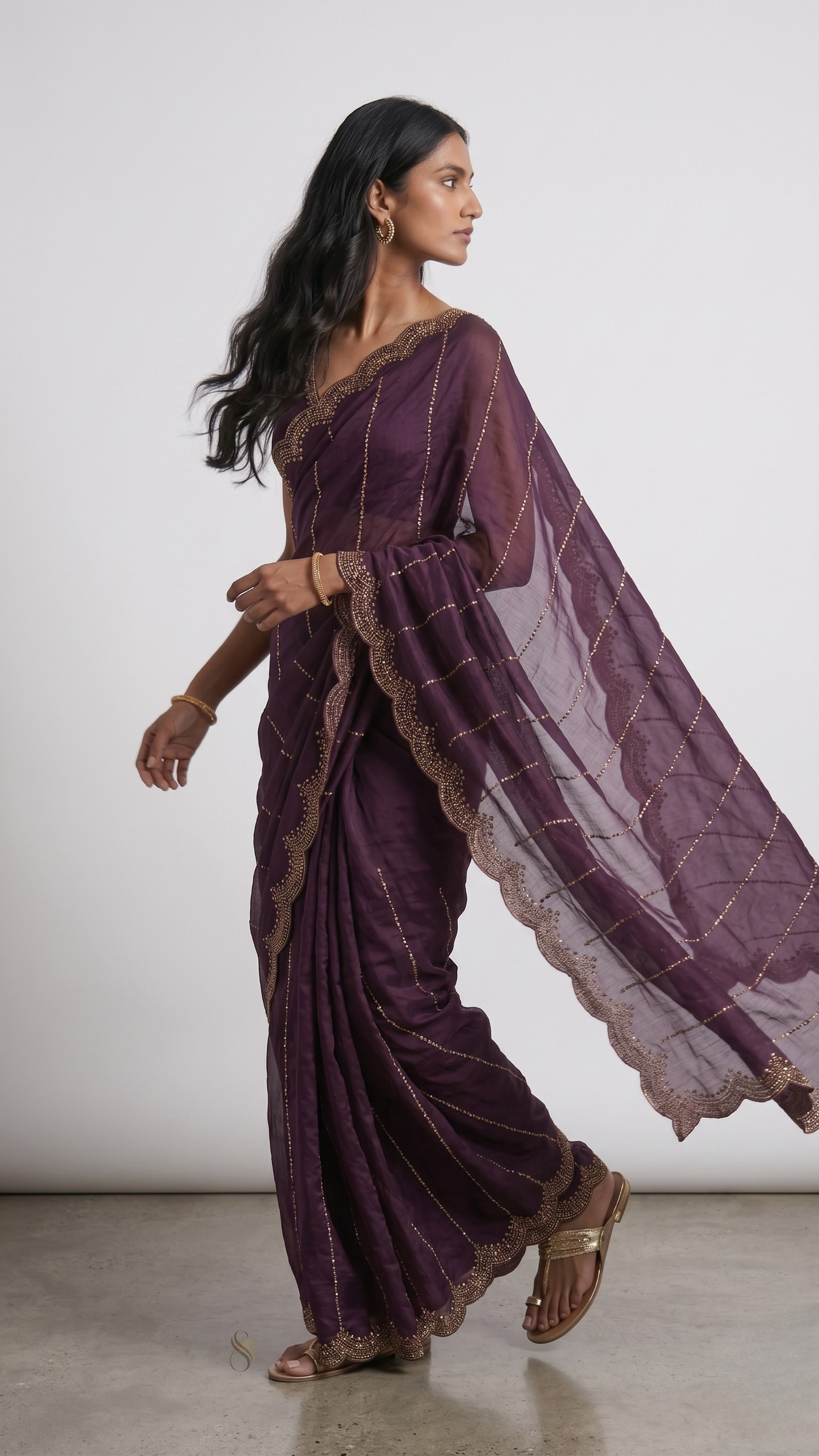 Shahi Pinstripe Designer Saree with Unstitched Blouse Material