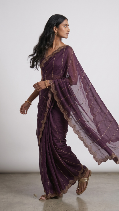 Shahi Pinstripe Designer Saree with Unstitched Blouse Material