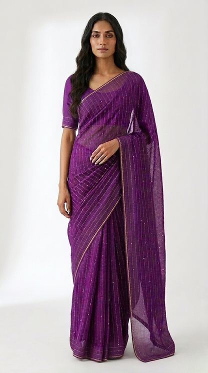 Jaamun Cotton Sequence Saree with Unstitched Blouse Material