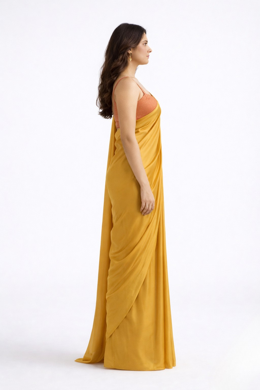 Saffron Solid Chiffon Saree