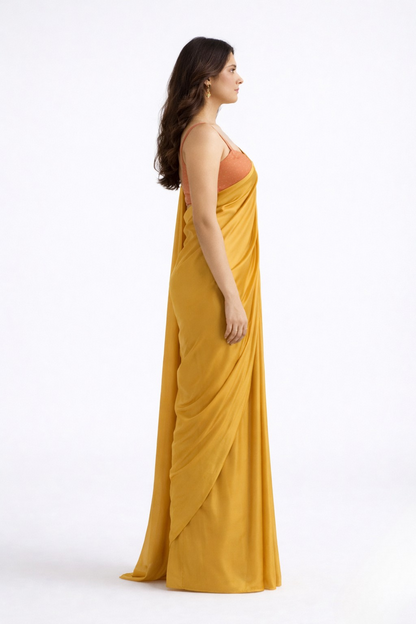 Saffron Solid Chiffon Saree