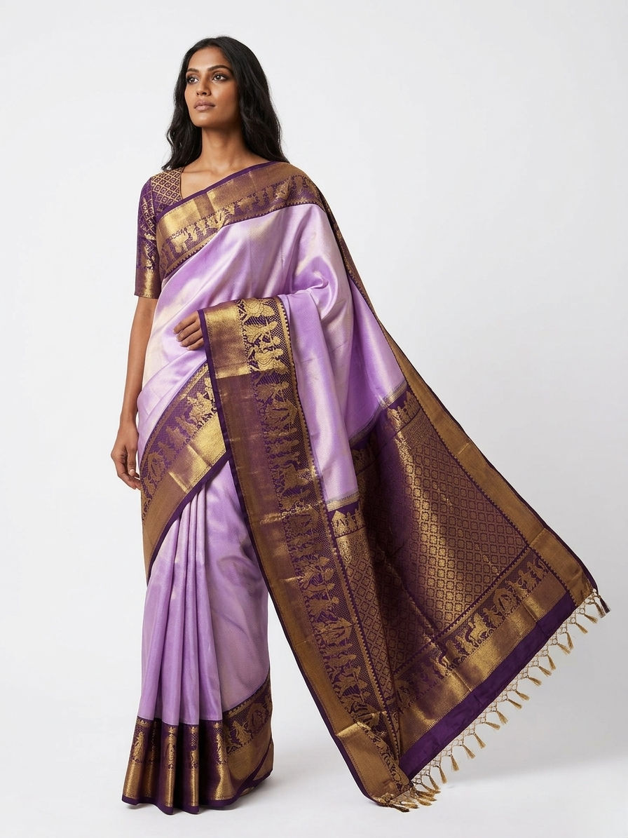 Radham Iris Kanchipuram Silk Saree with Unstitched Blouse