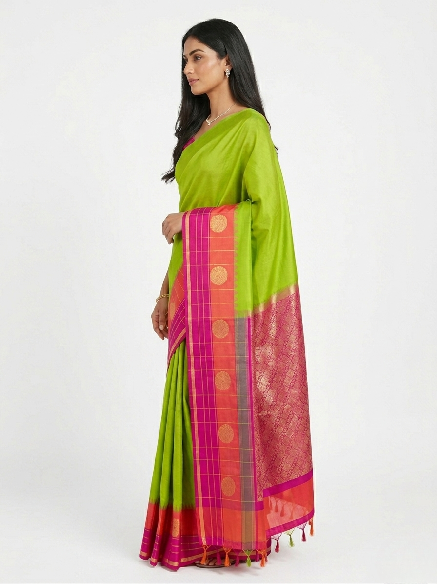 Kili Pure Silk Handwoven Kanchipuram Saree with Unstitched Blouse Material
