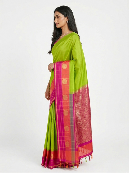Kili Pure Silk Handwoven Kanchipuram Saree with Unstitched Blouse Material