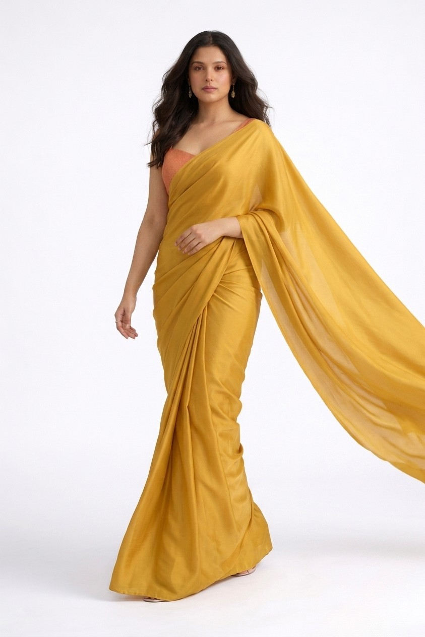 Saffron Solid Chiffon Saree
