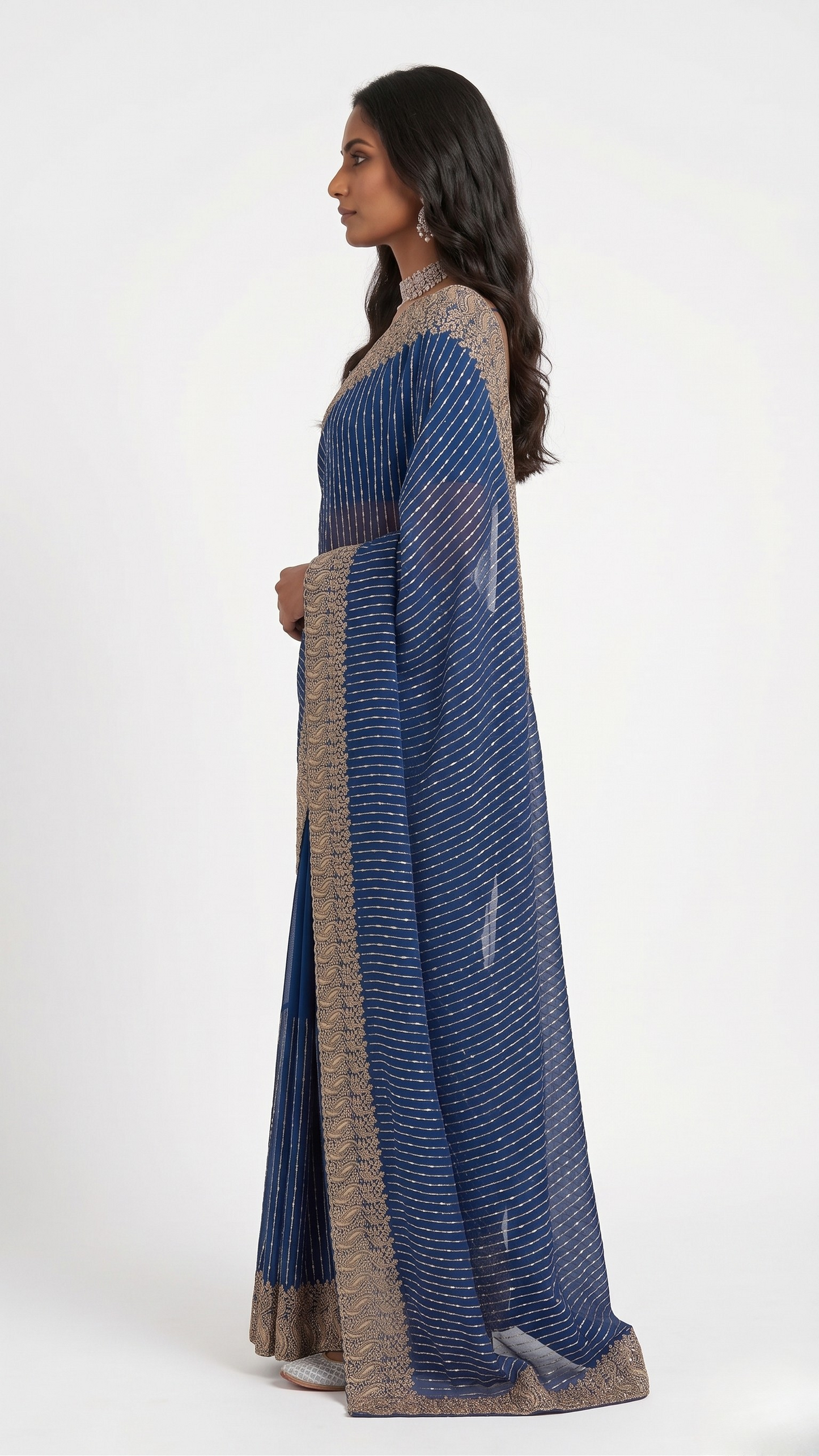 Neelam Pinstripe Designer Saree with Unstitched Blouse Material