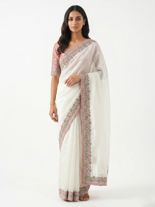 Blossom Organza Saree with Unstitched Blouse Material