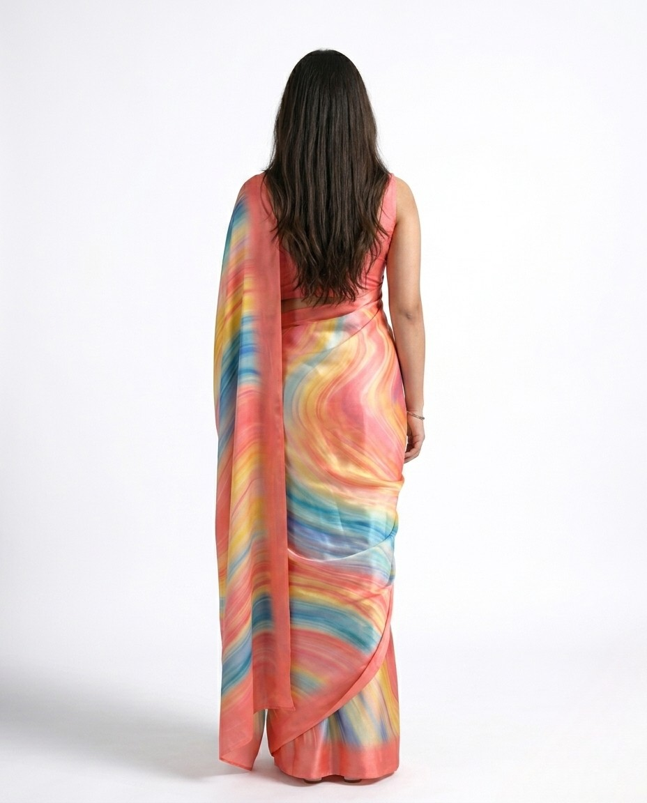 Soleil Marble Print Satin Saree