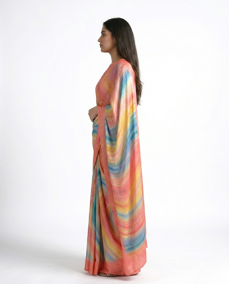 Soleil Marble Print Satin Saree