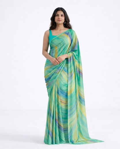 Lagoon Marble Print Satin Saree