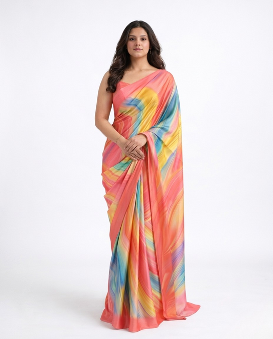 Soleil Marble Print Satin Saree