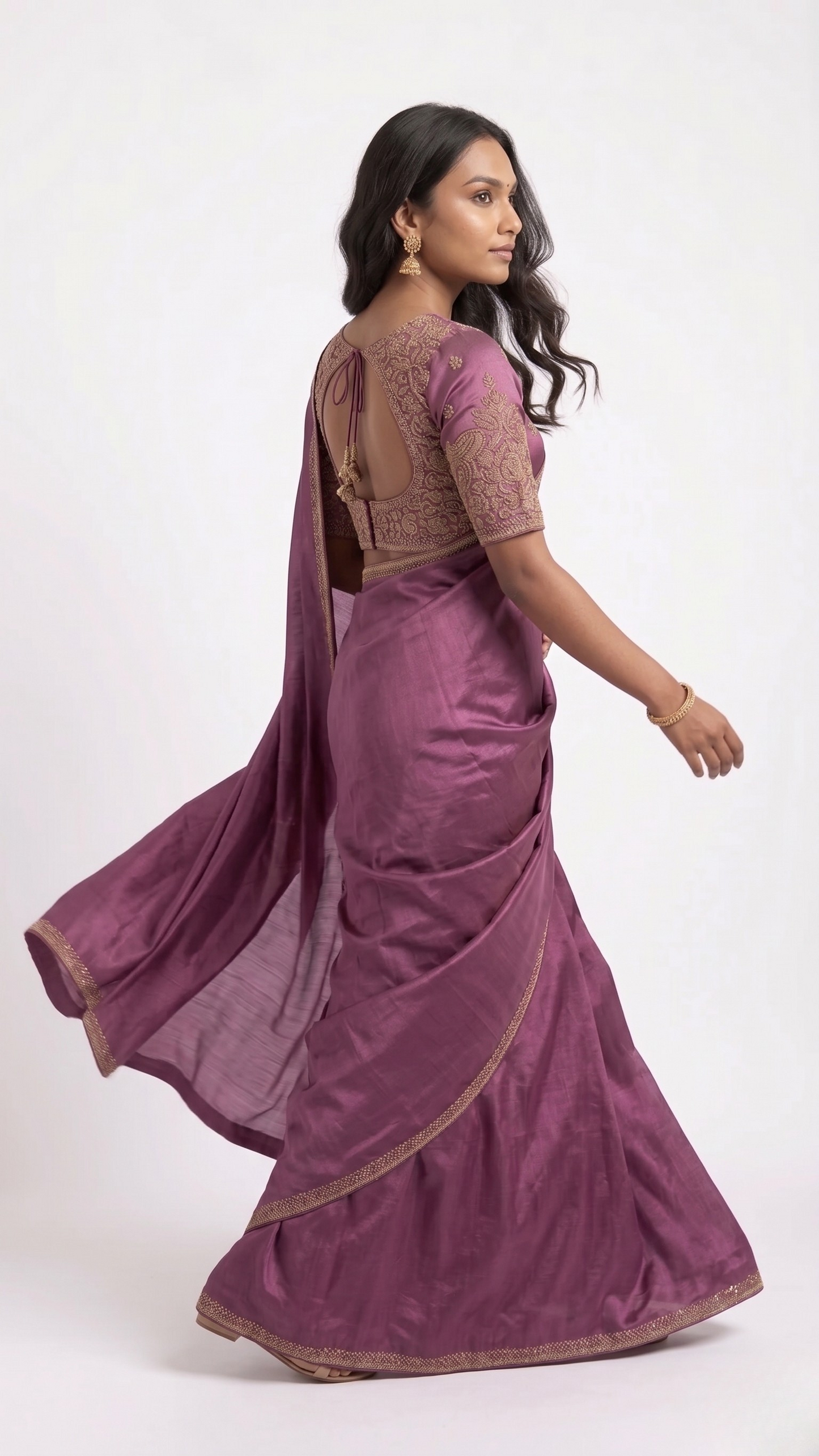 Pakshi Mauve Satin Saree with Unstitched Blouse Material
