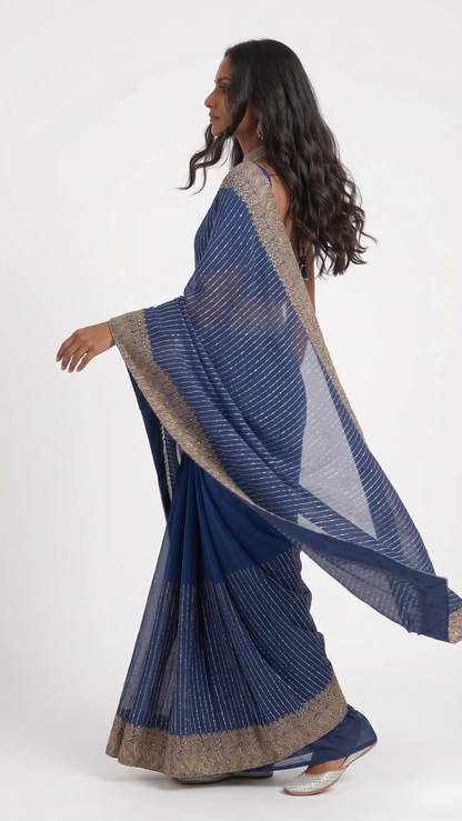 Neelam Pinstripe Designer Saree with Unstitched Blouse Material