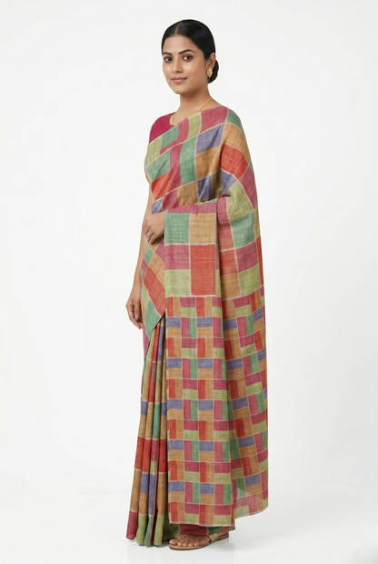 Mozaik Print Saree with Unstitched Blouse Material