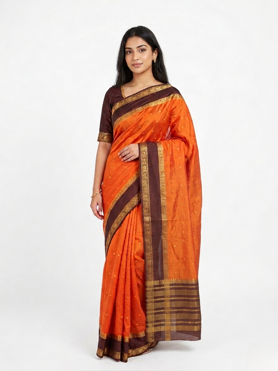 Agni Rust Mysore Silk Saree with Unstitched Blouse Material