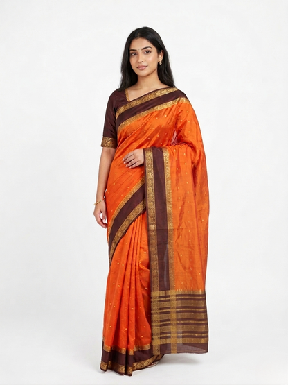 Agni Rust Mysore Silk Saree with Unstitched Blouse Material