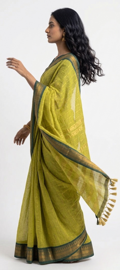 Shruti Lime Silk Saree with Unstitched Blouse Material