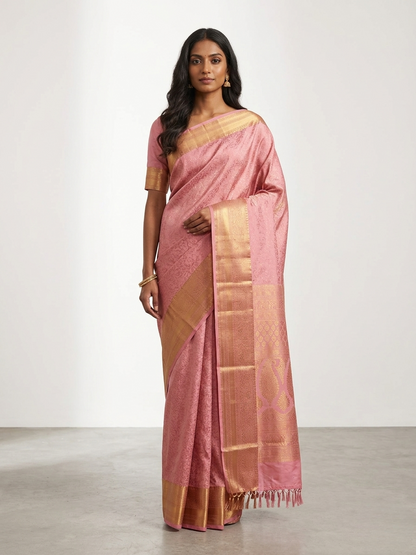 Kumutham Blush Kanchipuram Silk Saree with Unstitched Blouse