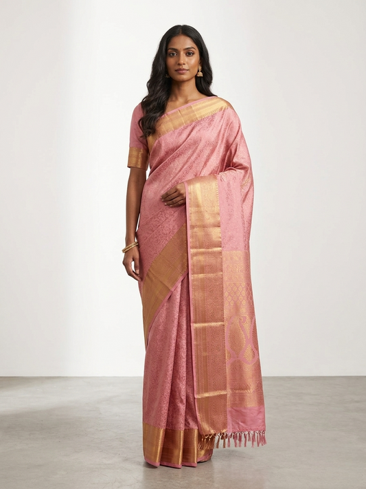 Kumutham Blush Kanchipuram Silk Saree with Unstitched Blouse